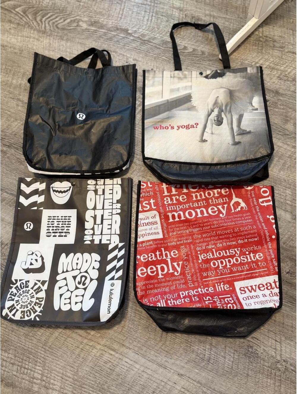 Four reusable Lululemon bags